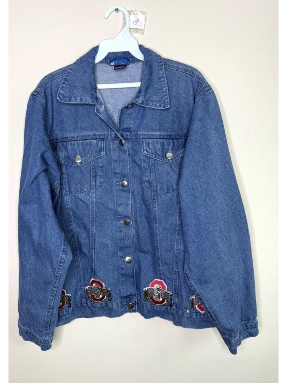 Vintage 90s Ohio State Buckeyes Jean Jacket Shirt Patchwork